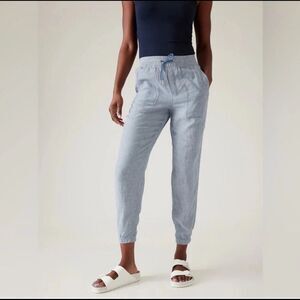 ATHLETA Retreat Linen Jogger Pants Chambray Blue Women’s Size 8 531704